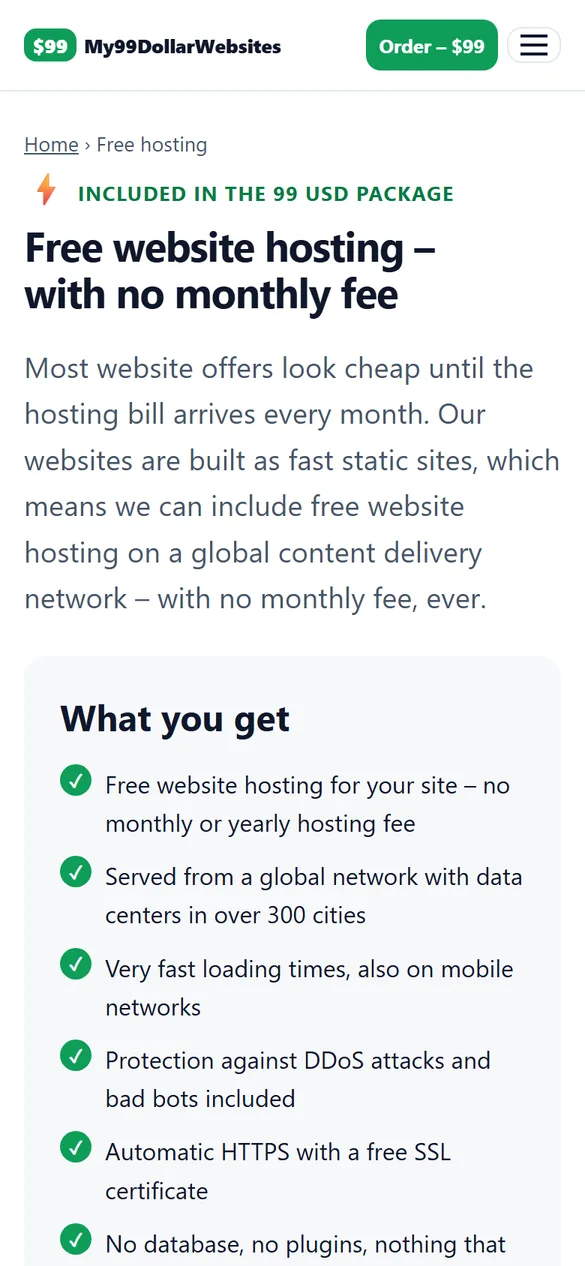 Mobile screenshot of my99dollarwebsites.com – Free hosting: check lists with large icons